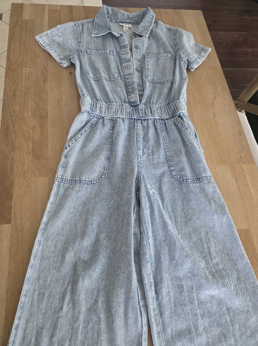 Cat & Jack Light Blue Denim Short-Sleeve Romper Jumpsuit Sz Medium 8 EUC